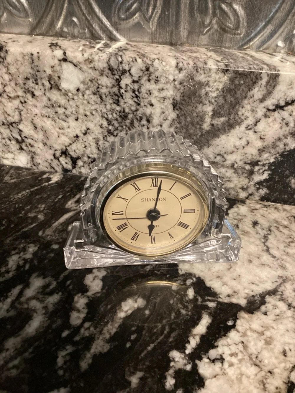 SHAN Clear Acrylic Mantel Clock with Gold-Tone Dial